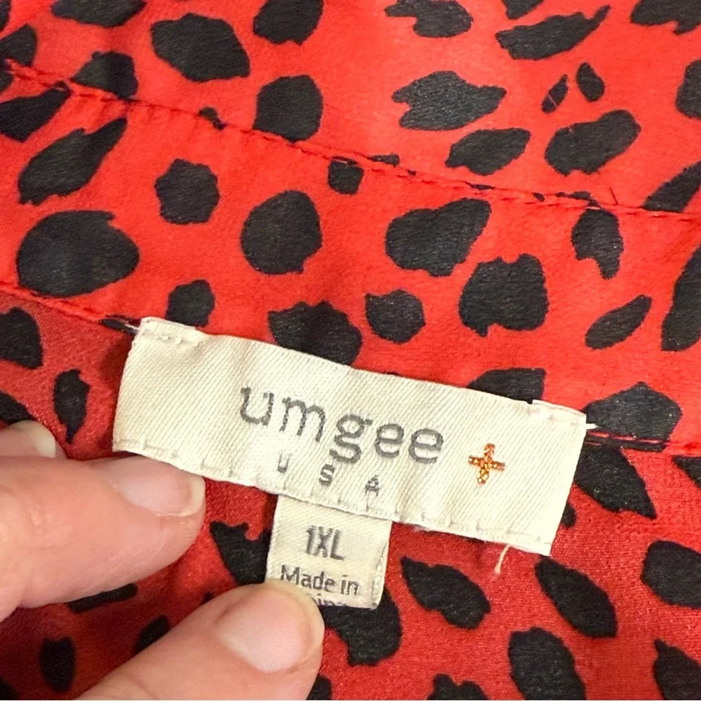 Umgee USA 1XL Leopard Print Colorblock Shirt Dress Red Tan Black White Boho - Picture 6 of 8